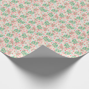 Festive Christmas Greenery, Holly Berries and Bows Wrapping Paper