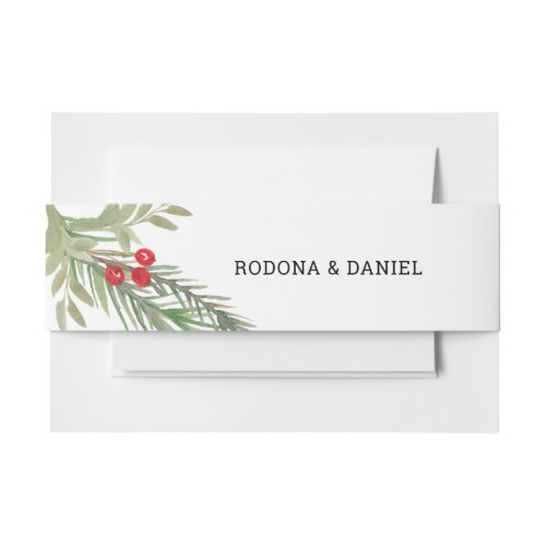 Festive Christmas Greenery Wedding Invitation Belly Band