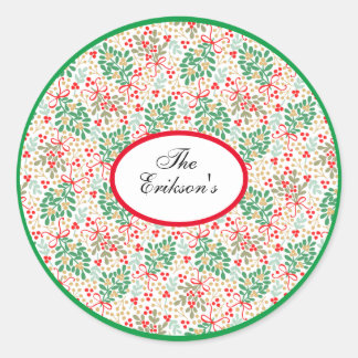 Festive Christmas Greens And Holly Berries Classic Round Sticker