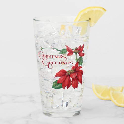 Festive Christmas Greeting and Poinsettias Glass