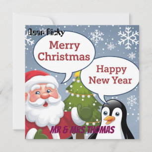Festive Christmas Greeting Card Santa & Penguin