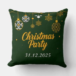 Festive Christmas Greeting Card with Decorations Throw Pillow