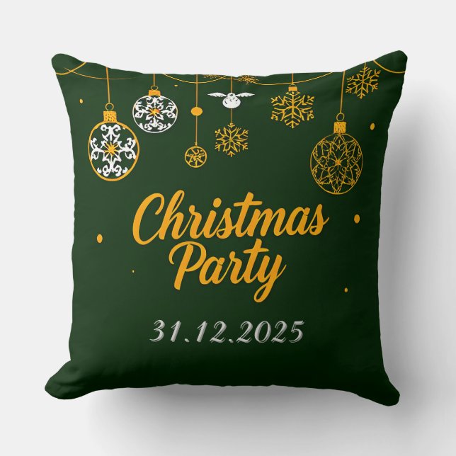 Festive Christmas Greeting Card with Decorations Throw Pillow (Front)