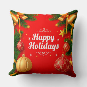 Festive Christmas Greeting Card with Decorations Throw Pillow