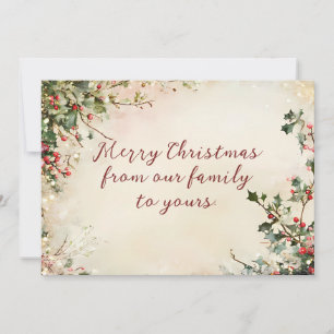 Festive Christmas Greeting Card with Holly tree