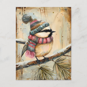 Festive Christmas Greeting with cute Bird Postcard