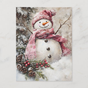Festive Christmas Greeting with Snowman Postcard