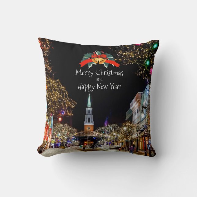 Festive Christmas Greetings Throw Pillow (Front)