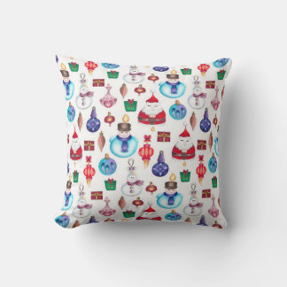Festive Christmas Hand-Illustrated Holiday Pattern Throw Pillow