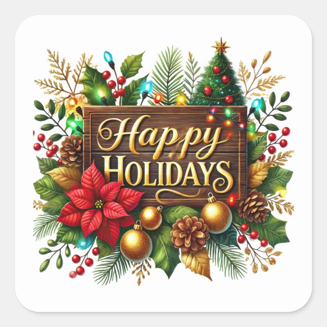 Festive Christmas Happy holidays  Square Sticker (Front)