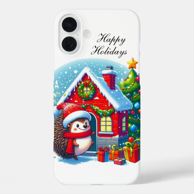 Festive Christmas Hedgehog customizable Case-Mate iPhone Case (Back)