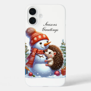 Festive Christmas Hedgehog customizable iPhone 16 Plus Case