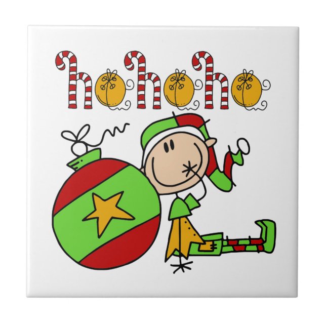 Festive Christmas Ho Ho Ho Holiday Elf Tile (Front)