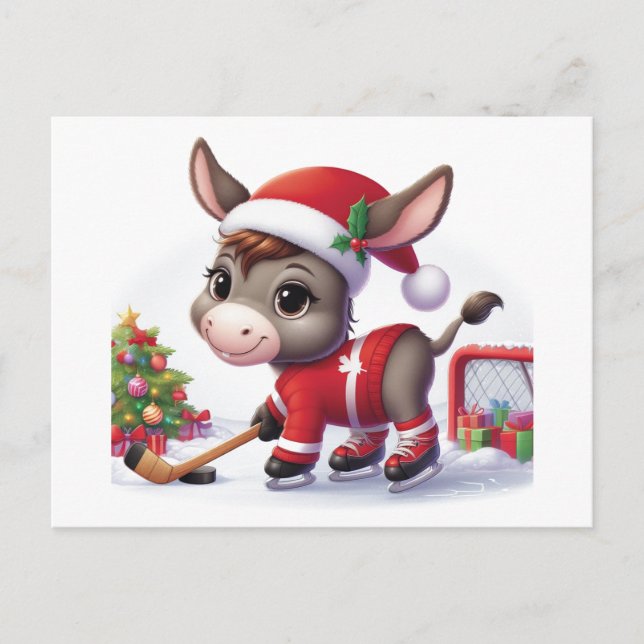 Festive Christmas Hockey Donkey Postcard (Front)