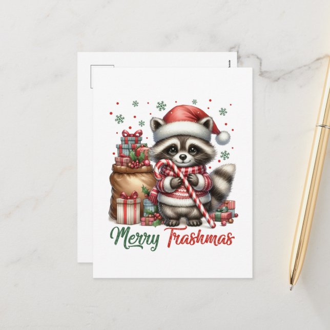 Festive Christmas Holiday add message raccoon  Postcard (Front/Back In Situ)