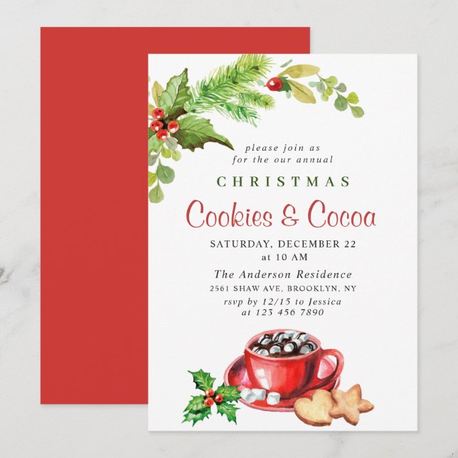 Festive Christmas Holiday Cookies & Cocoa Party Invitation (Front/Back)