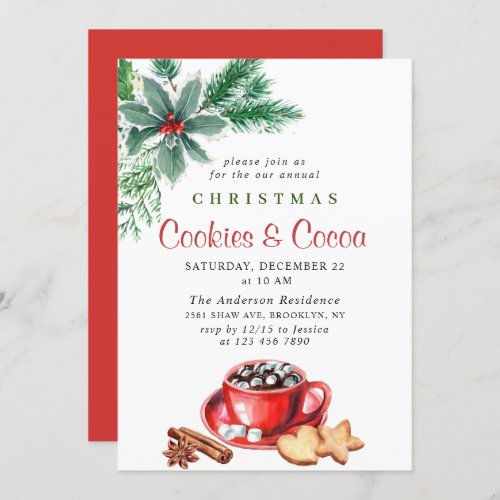 Festive Christmas Holiday Cookies  Cocoa Party Invitation