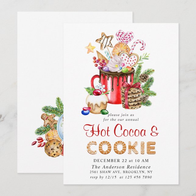 Festive Christmas Holiday Cookies & Cocoa Party Invitation (Front/Back)