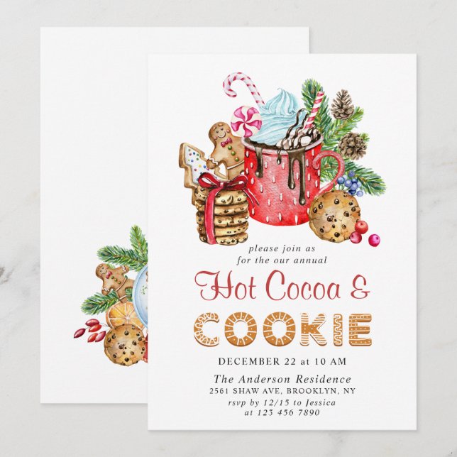 Festive Christmas Holiday Cookies & Cocoa Party Invitation (Front/Back)
