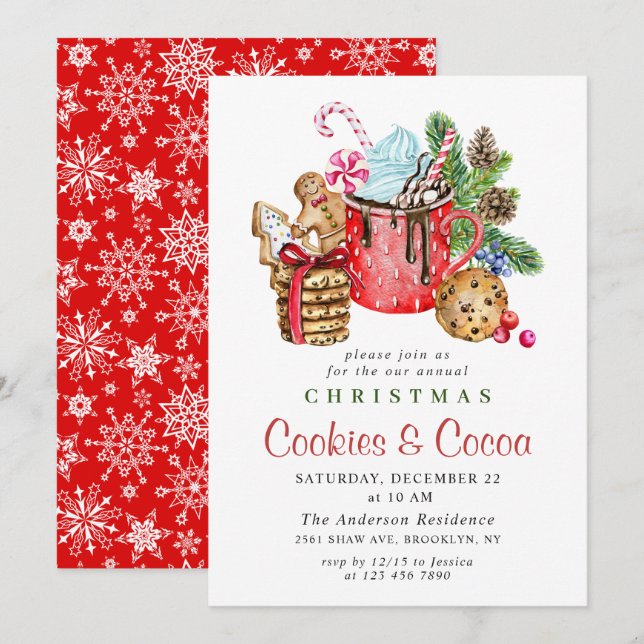 Festive Christmas Holiday Cookies & Cocoa Party Invitation (Front/Back)