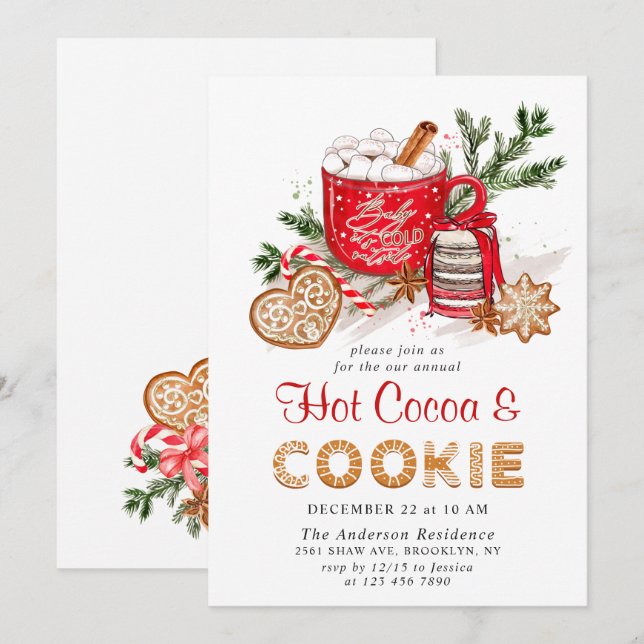 Festive Christmas Holiday Cookies & Cocoa Party Invitation (Front/Back)