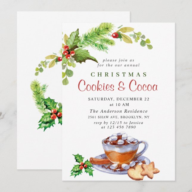 Festive Christmas Holiday Cookies & Cocoa Party Invitation (Front/Back)