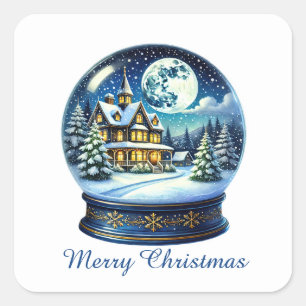 Festive Christmas Holiday customizable snow globe Square Sticker