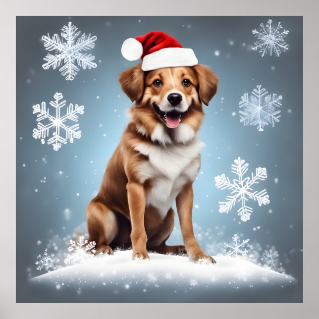 Festive Christmas Holiday Cute Happy Dog Xmas  Poster (Front)