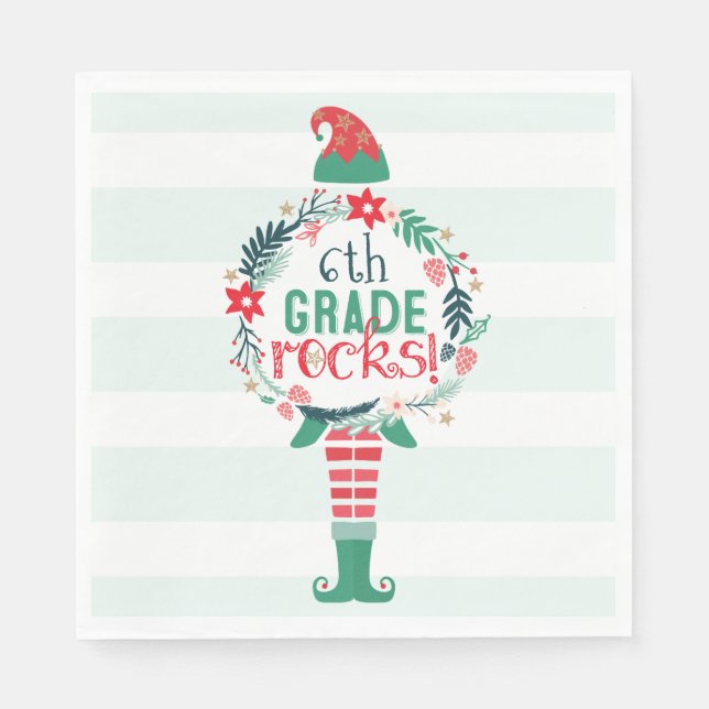 Festive Christmas Holiday Elf & Floral Wreath Napkins (Front)