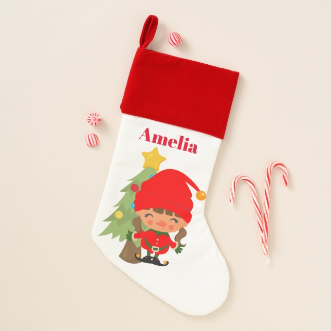 Festive Christmas Holiday elf girl Stocking (Front)