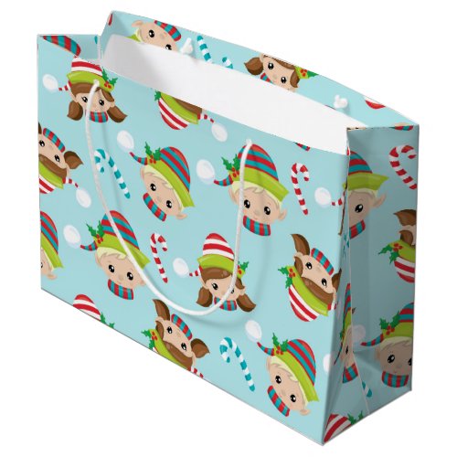 festive Christmas Holiday elf pattern Large Gift Bag