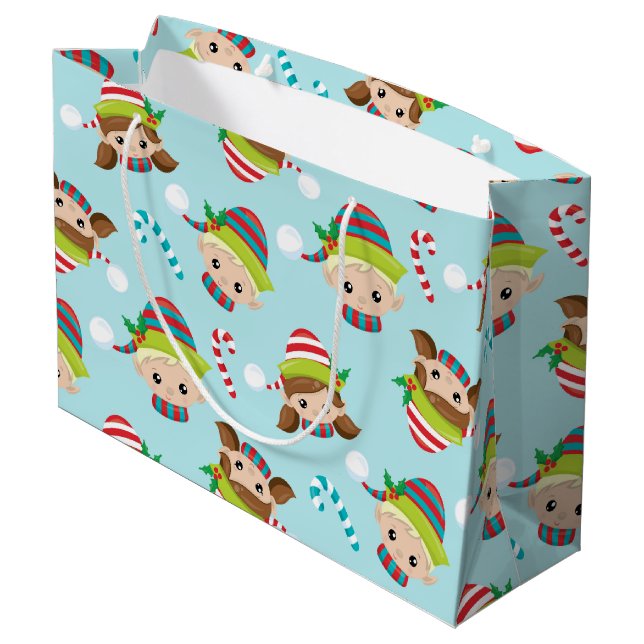 festive Christmas Holiday elf pattern Large Gift Bag (Back Angled)