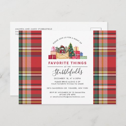 Festive Christmas Holiday Favorite Things Party Invitation Postcard