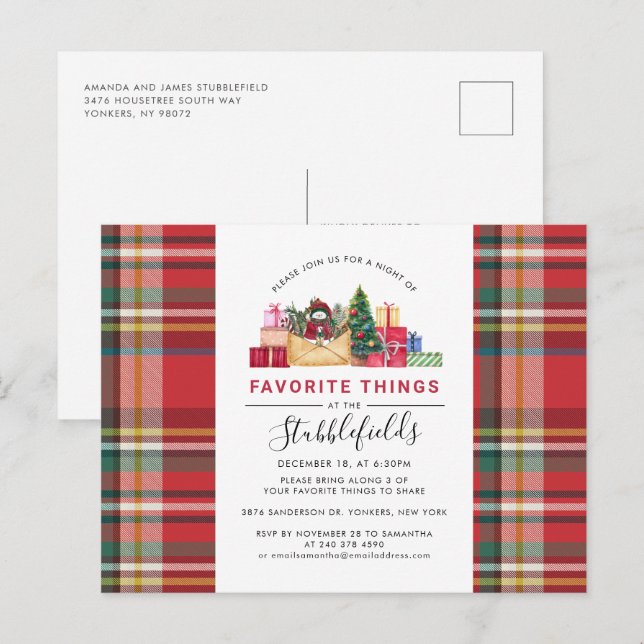 Festive Christmas Holiday Favorite Things Party Invitation Postcard (Front/Back)