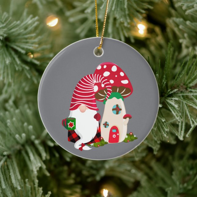 festive Christmas Holiday gnome add sentiment Ceramic Ornament (Tree)