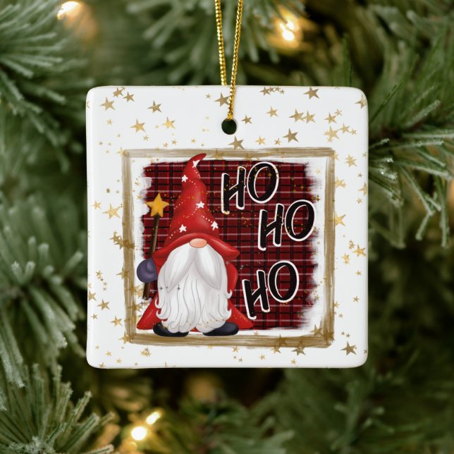 Festive Christmas Holiday gnome Ceramic Ornament (Tree)