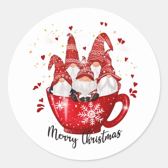 festive Christmas Holiday gnome Classic Round Sticker (Front)