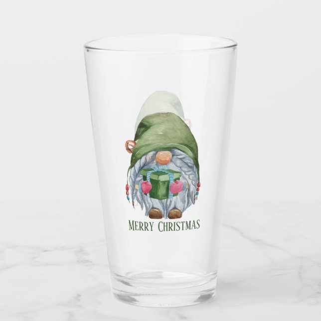 festive Christmas Holiday gnome Glass (Front)