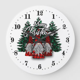 festive Christmas Holiday gnomes Large Clock