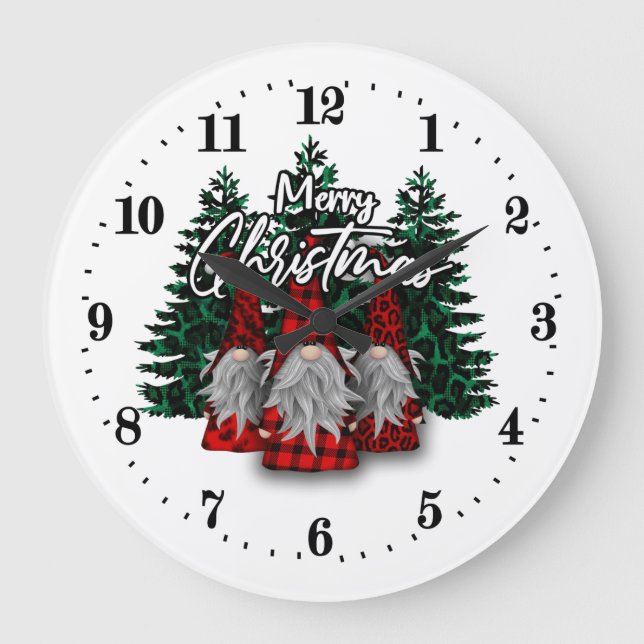 festive Christmas Holiday gnomes Large Clock (Front)
