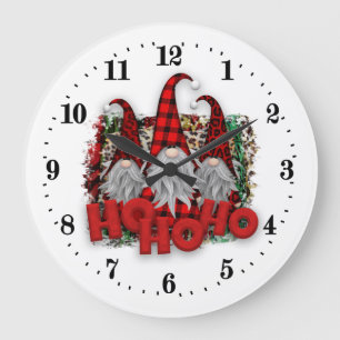 festive Christmas Holiday gnomes Large Clock