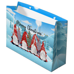 festive Christmas Holiday gnomes Large Gift Bag