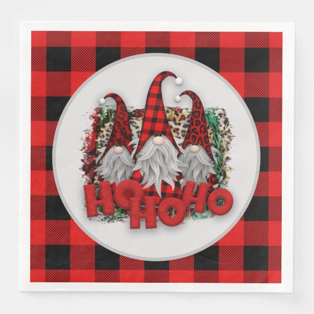 festive Christmas Holiday gnomes party Paper Dinner Napkins (Front)