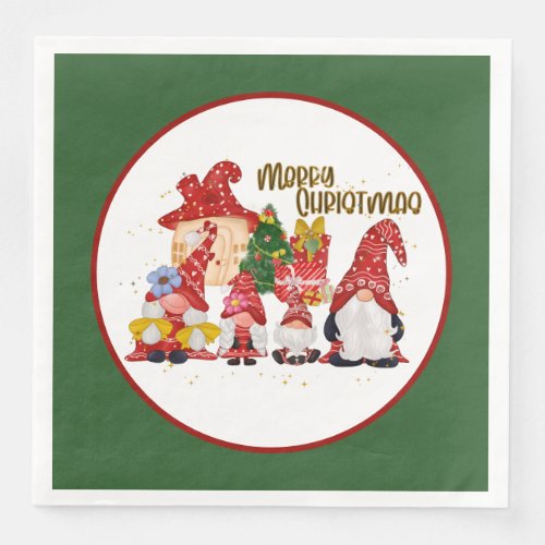 festive Christmas Holiday gnomes party Paper Dinner Napkins