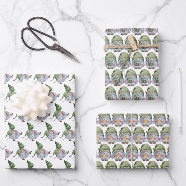 festive Christmas Holiday gnomes tiled Wrapping Paper Sheets (Front)