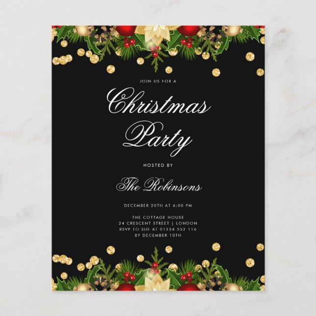 Festive Christmas Holiday Invite w/ Program & Menu Flyer (Front)