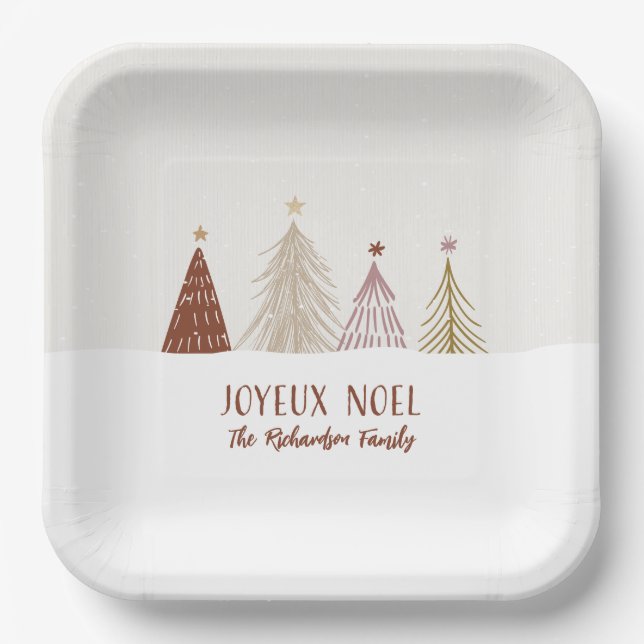 Festive Christmas Holiday Joyeux Noel Party Chic Paper Plates (Front)
