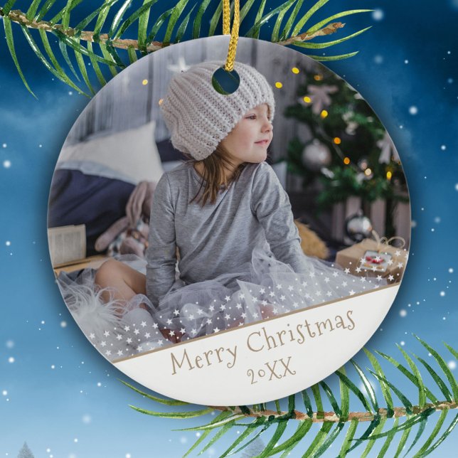 Festive Christmas Holiday Keepsake Family Photo  Ceramic Ornament (Creator Uploaded)