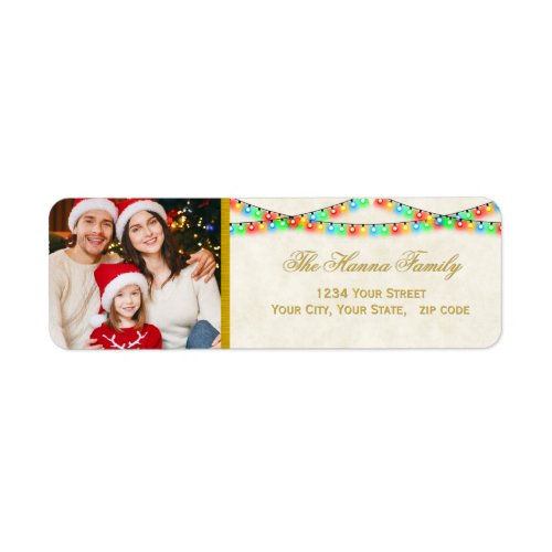 Festive Christmas Holiday Lights Custom Photo Label