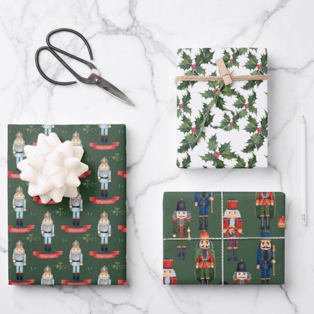 festive Christmas Holiday nutcracker tiled Wrapping Paper Sheets (Front)